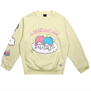 Women Twin Stars Little Twin Stars Puff Print Long Sleeve Yellow Sweatshirt XL